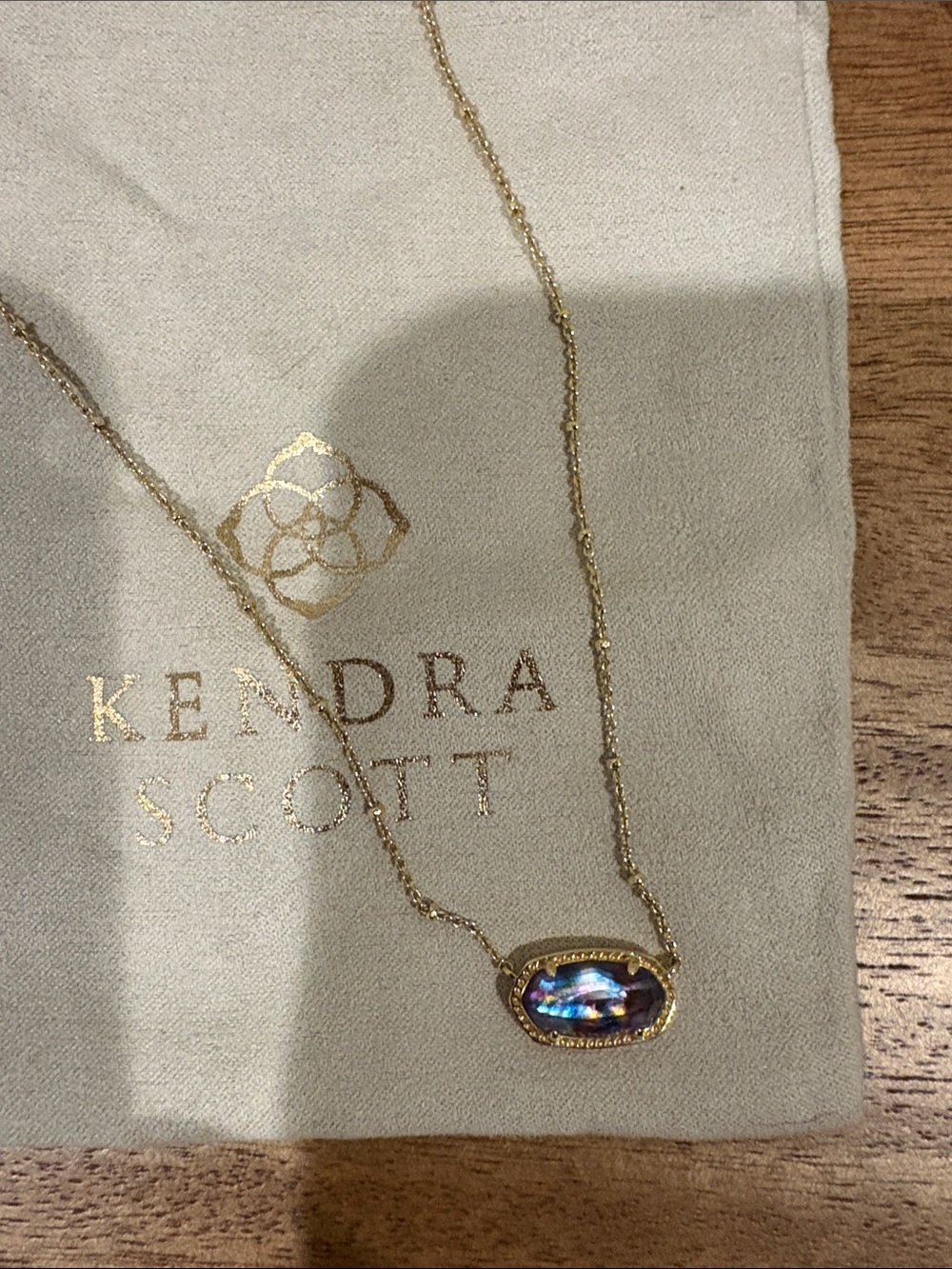 Kendra Scott Gold Necklace with Iridescent Blue-Purple Pendant